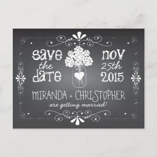 Carte postale 'Save the Date' avec pot Mason et ta (Devant)