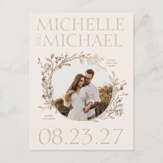 Carte postale "Save The Date" avec une bordure flo (Devant)