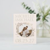 Carte postale "Save The Date" avec une bordure flo (Debout devant)