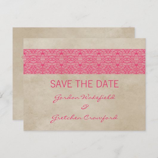 Carte postale 'Save the Date' en dentelle rustique (Devant / Derrière)