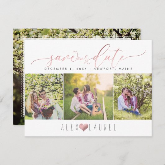 Carte postale "Save the Date" en faux or rose de P (Devant / Derrière)