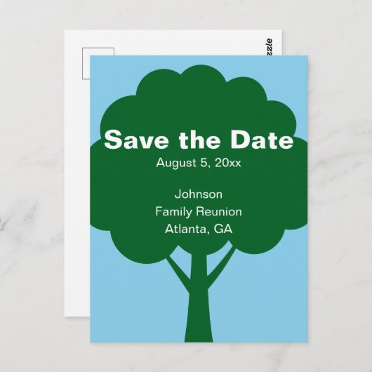 Carte Postale Save the Date Family Reunion with Name & Tree (Devant / Derrière)
