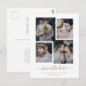 Carte Postale Save the date | Faux Rose Gold Four Photo Collage (Devant / Derrière)