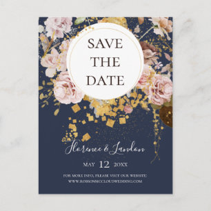 Carte Postale "Save The Date" Fleurs Moderne Rose 