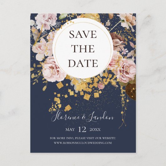 Carte Postale "Save The Date" Fleurs Moderne Rose  (Devant)