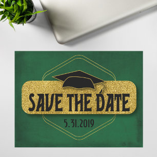 Carte Postale Save The Date Graduation Modern Green Gold