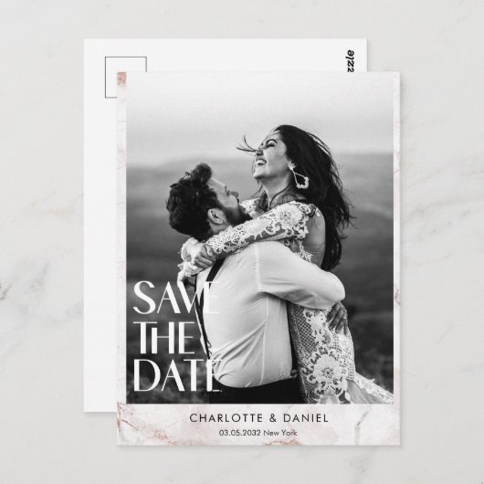 Carte Postale Save the date! Marbre moderne 1 photo (Devant / Derrière)