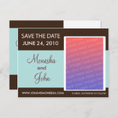 Carte postale 'Save the Date' - Marron et bleu cla (Devant / Derrière)