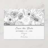Carte Postale "Save the Date" noir & blanc motif de fleur margue (Devant)