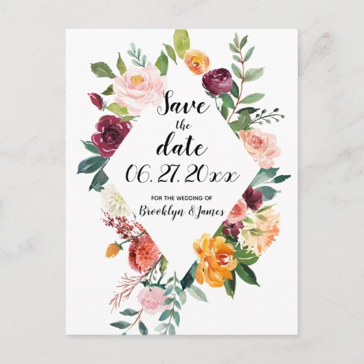 Carte Postale Save The Date Postcards Beautiful Fall Flowers (Devant)