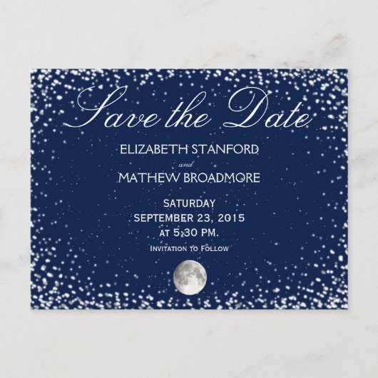 Carte Postale "Save the date" pour mariage | Lune de nuit étoilé (Devant)
