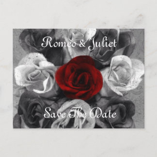 Carte postale "Save The Date" Rose Noir Blanc