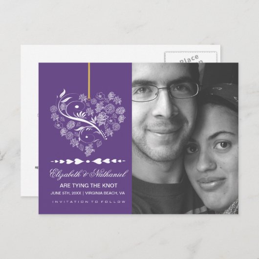 Carte postale SAVE THE DATE sans souffle - prune (Devant / Derrière)