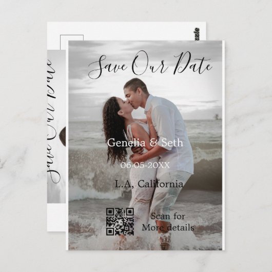 Carte Postale Save the date simple minimal QR scan code details  (Devant / Derrière)