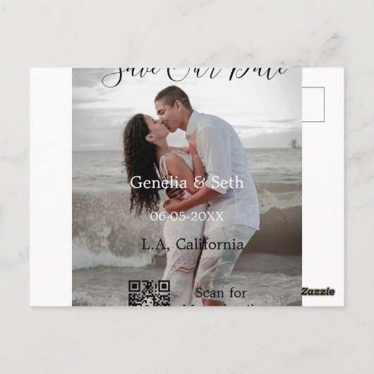 Carte Postale Save the date simple minimal QR scan code details  (Dos)