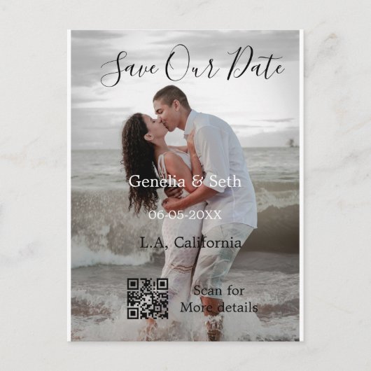 Carte Postale Save the date simple minimal QR scan code details (Devant)