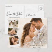 Carte Postale Save the Date Wedding Card Modern Script | 4 Photo (Devant / Derrière)