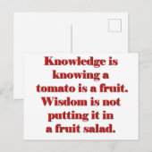Carte Postale Savoir contre Sagesse édition tomate (Devant / Derrière)