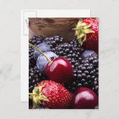 Carte Postale Savoureux Fruits D'Été Sur Une Table En Bois (Devant / Derrière)