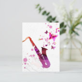 Carte Postale Saxophone musique mignonne et papillons (Debout devant)