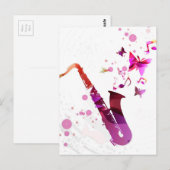 Carte Postale Saxophone musique mignonne et papillons (Devant / Derrière)