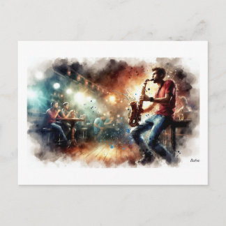 Carte Postale Saxophonist Performing in Cafe, 