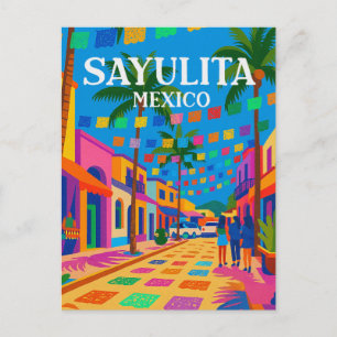 Carte Postale Sayulita Mexique Rue Vibrante Vintage