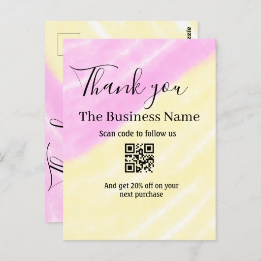 Carte Postale Scan QR to follow us thank you discount code pink (Devant / Derrière)