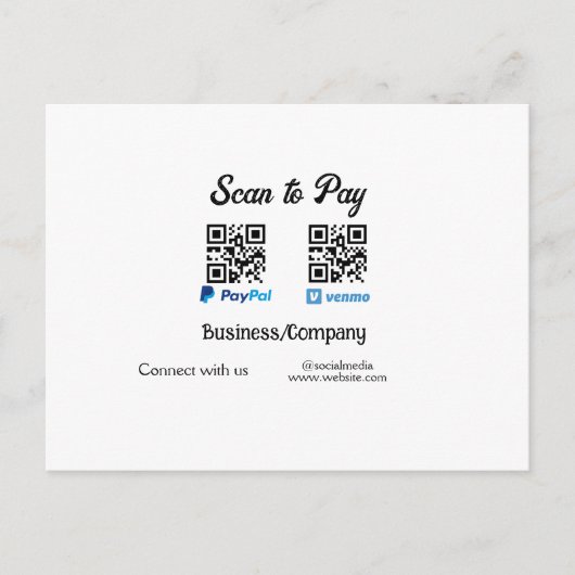 Carte Postale Scanner pour payer le code q r paypal venmo ajoute (Devant)