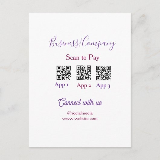 Carte Postale Scanner pour payer le logo de l'entreprise code Q (Devant)