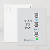 Carte Postale scanner pour payer les détails du code QR venmo ca (Devant / Derrière)