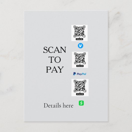 Carte Postale scanner pour payer les détails du code QR venmo ca (Devant)