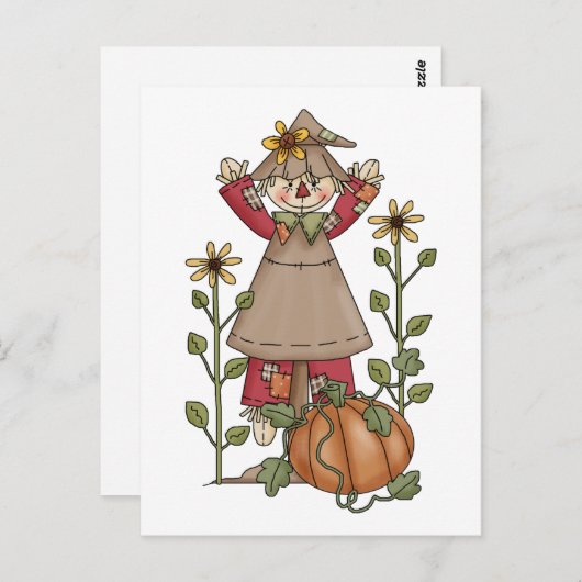 Carte Postale Scarecrow 1 Citrouille Fall Sunflowers (Devant / Derrière)