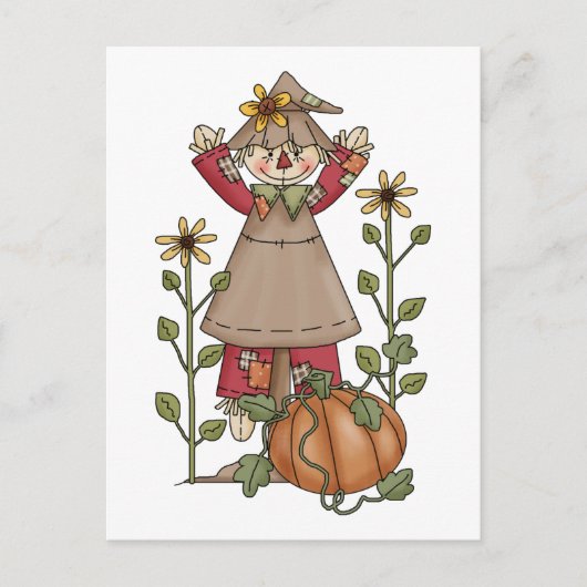 Carte Postale Scarecrow 1 Citrouille Fall Sunflowers (Devant)