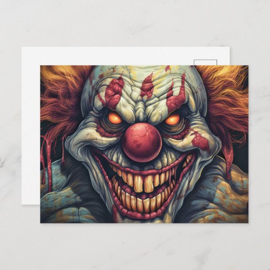 Carte Postale Scary Sideshow Circus Clown Illustration (Devant / Derrière)