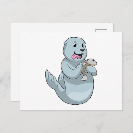 Carte Postale Sceau avec poisson (Devant / Derrière)