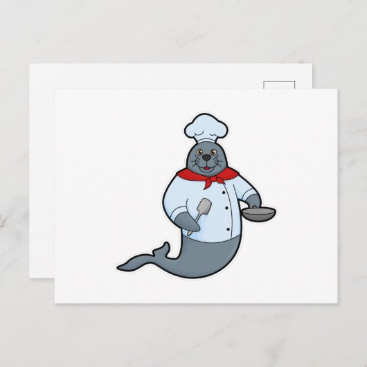 Carte Postale Sceau comme cuisinier avec poêle et spatule (Devant / Derrière)