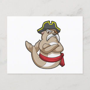 Carte Postale Sceau comme pirate avec casquette pirate