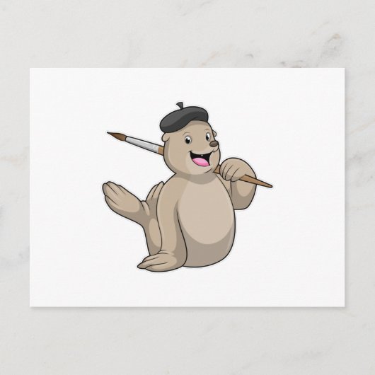 Carte Postale Sceau en peintre avec pinceau (Devant)