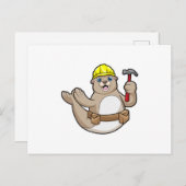 Carte Postale Sceau en tant que charpentier avec marteau et chap (Devant / Derrière)