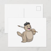 Carte Postale Sceau en tant que peintre avec pinceau (Devant / Derrière)