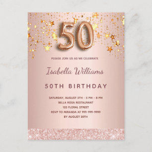 Carte Postale Scénario de ballon de 50e anniversaire rose or ros