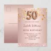 Carte Postale Scénario de ballon de 50e anniversaire rose or ros (Devant / Derrière)