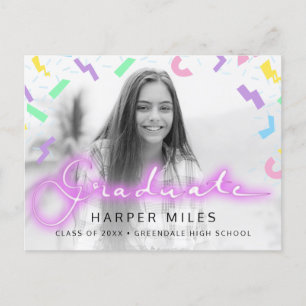 Carte Postale Scénario néon des années 1980 et photo de graduati