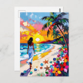 Carte Postale Scène Abstraite de plage au coucher du soleil (Devant / Derrière)