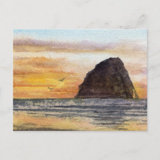 Carte Postale Scène aquarelle du coucher de soleil sur la côte d