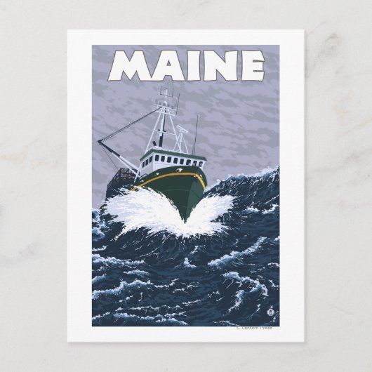 Carte Postale Scène de bateau de pêche du crabe du Maine (Devant)