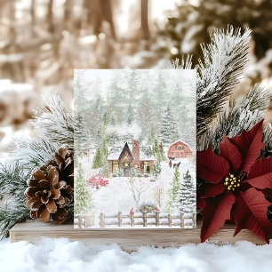 Carte Postale Scène de cabane de Noël hivernal enneigé