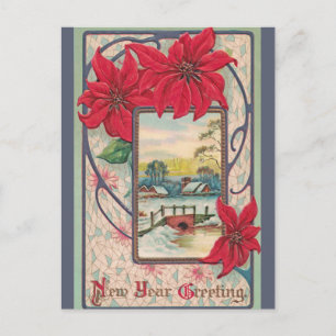 Carte Postale Scène de campagne hivernale vintage avec pont Nouv