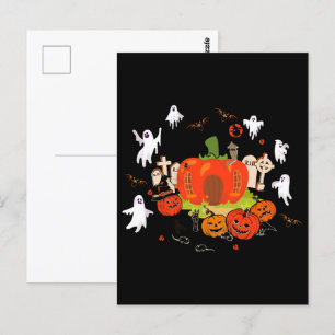 Carte Postale Scène de cimetière de citrouilles effrayantes pour